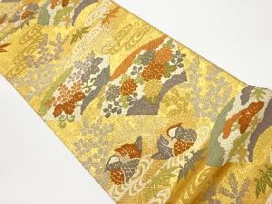 佐賀錦唐織地紙に桐唐草・萩・鴛鴦模様織出し袋帯